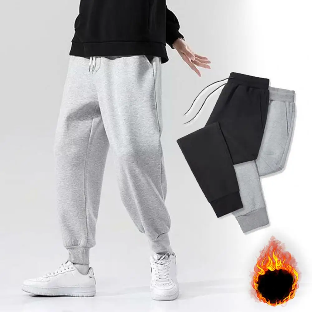 Trendy Men Sweatpants Plush Lining Loose Trouser Outdoor Male Pocket Thicken Warm Jogging Sport Pants Male pantalones hombre