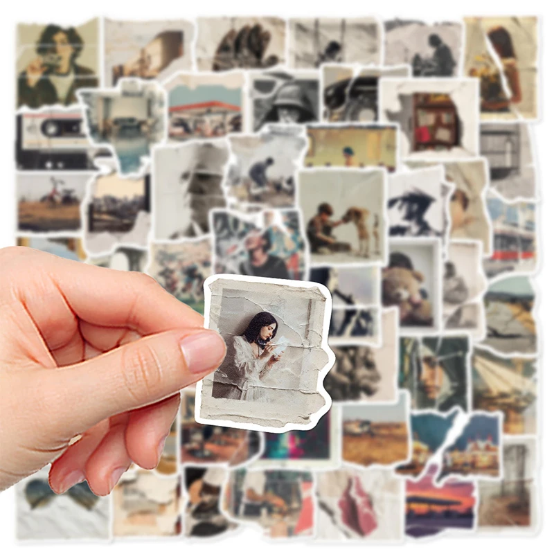

50PCS Vintage Torn Picture Stickers DIY Phone Laptop Luggage Skateboard Bike Guitar Helmet Graffiti Decoration Decals Kids Toys