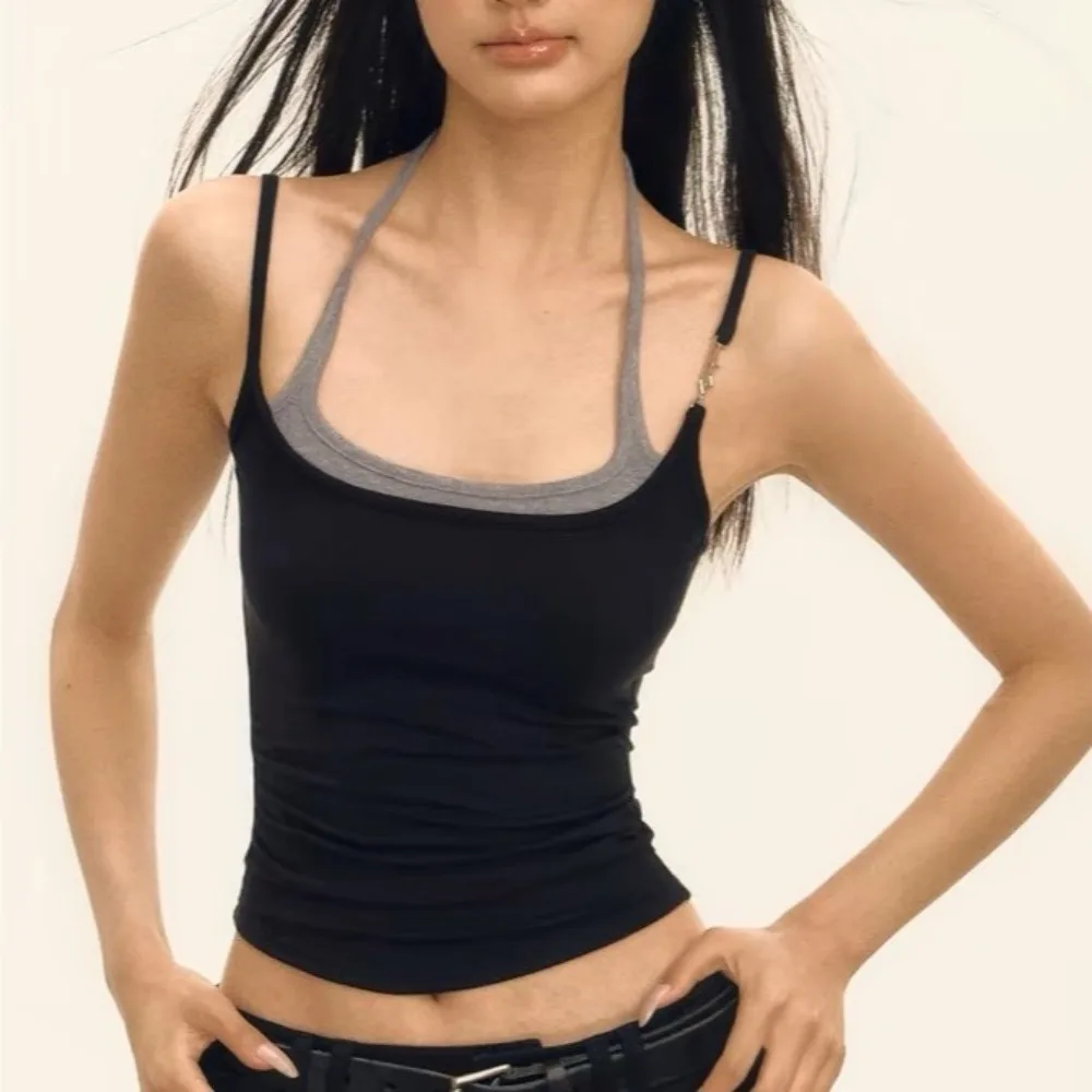 

With Chest Cushion Hanging Strap Camisole Spicy Girl Solid Color Korean Corset Women Tanks with Neck Hanging Strap