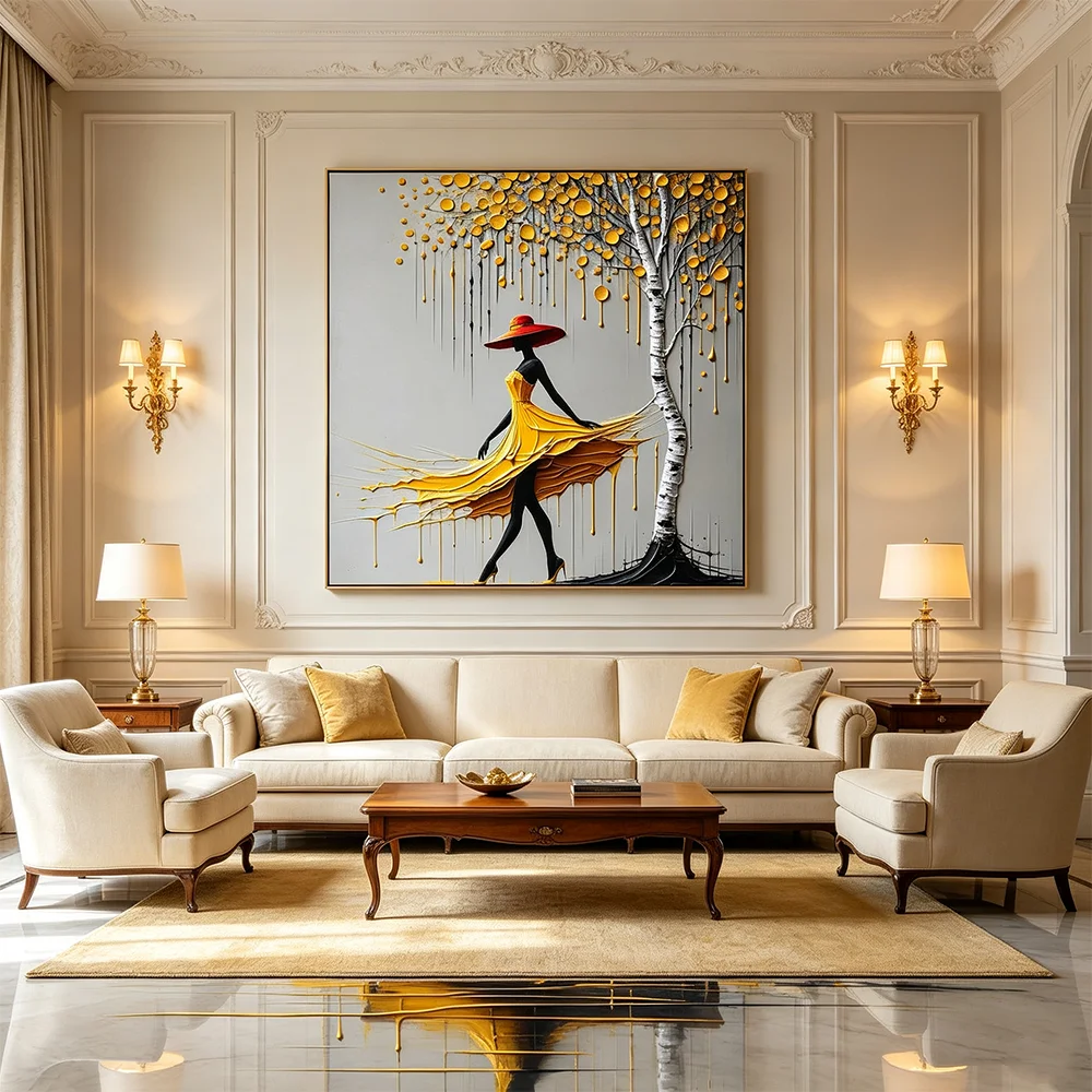 Abstract Dress Dancing Girl Wall Art Canvas Painting Vintage Posters and Prints Hotel Bar Pictures for Living Room Decor
