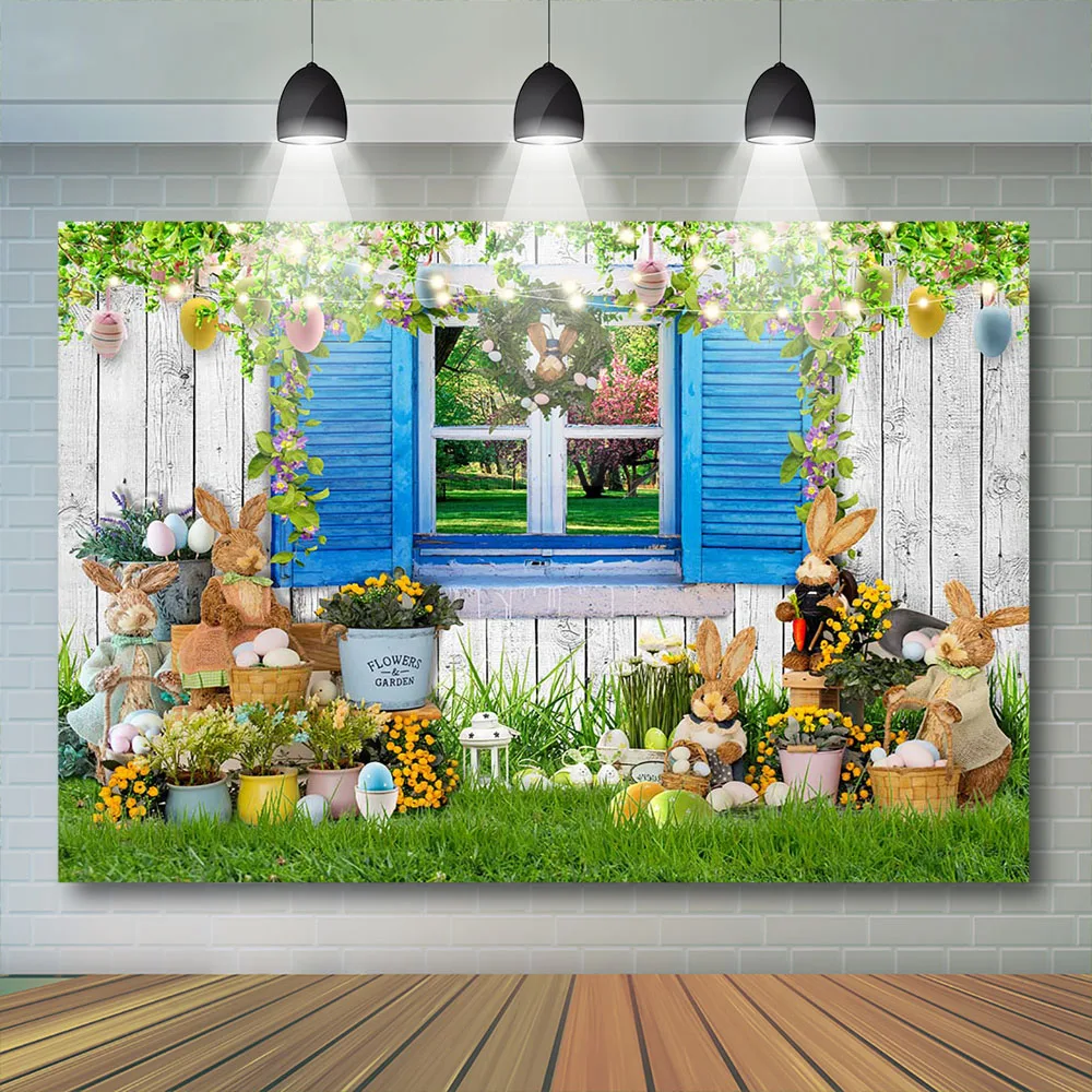 봄 부활절 사진 배경 어린이 아기 생일 파티 소품 토끼 계란 꽃 초원 Decors 어린이 초상화 배경
