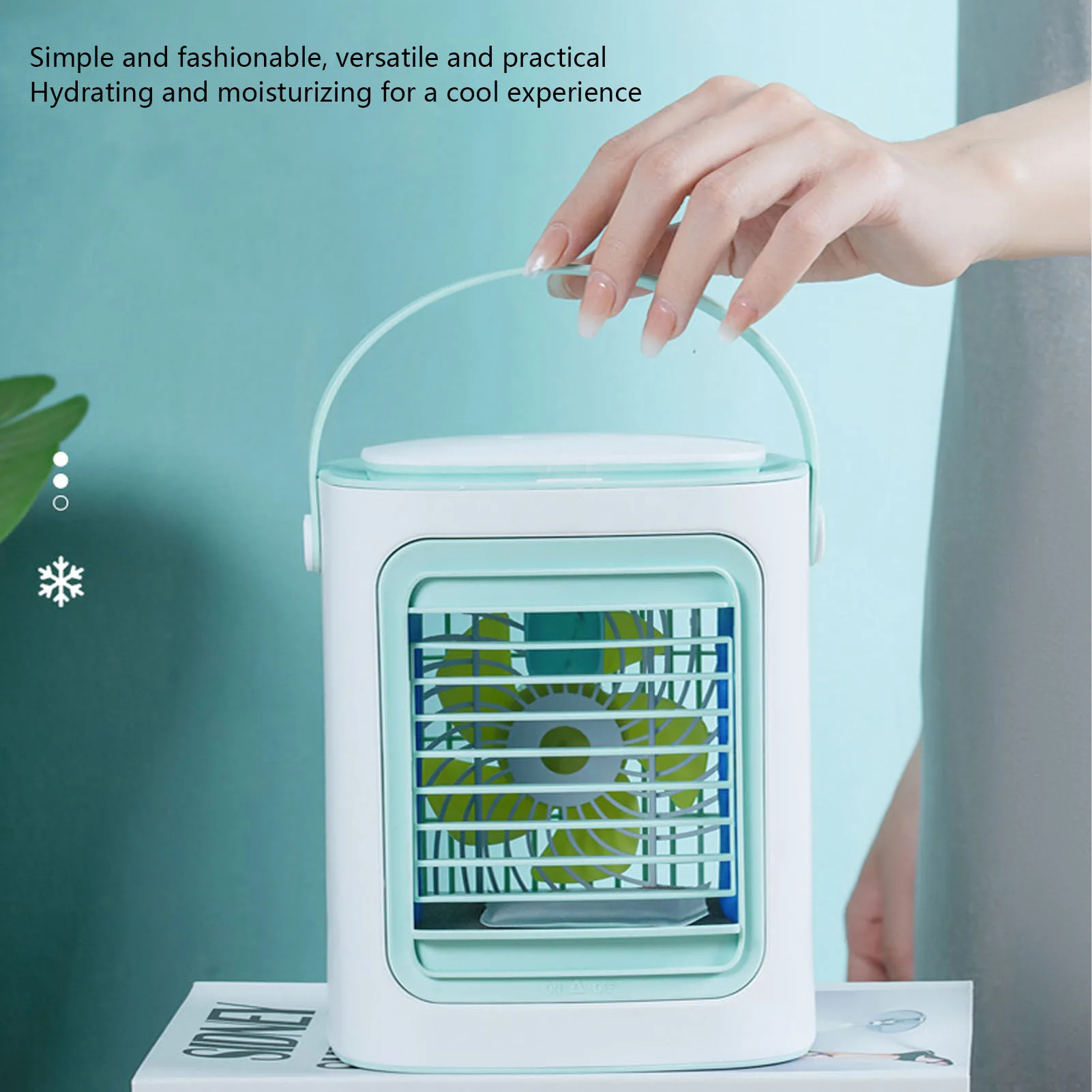 Tisch-Luftkühler, Befeuchtung, 3 Gänge, verstellbar, tragbar, starker Wind, USB-Anschluss, Aufladen, Klimaanlagenventilator für Zuhause