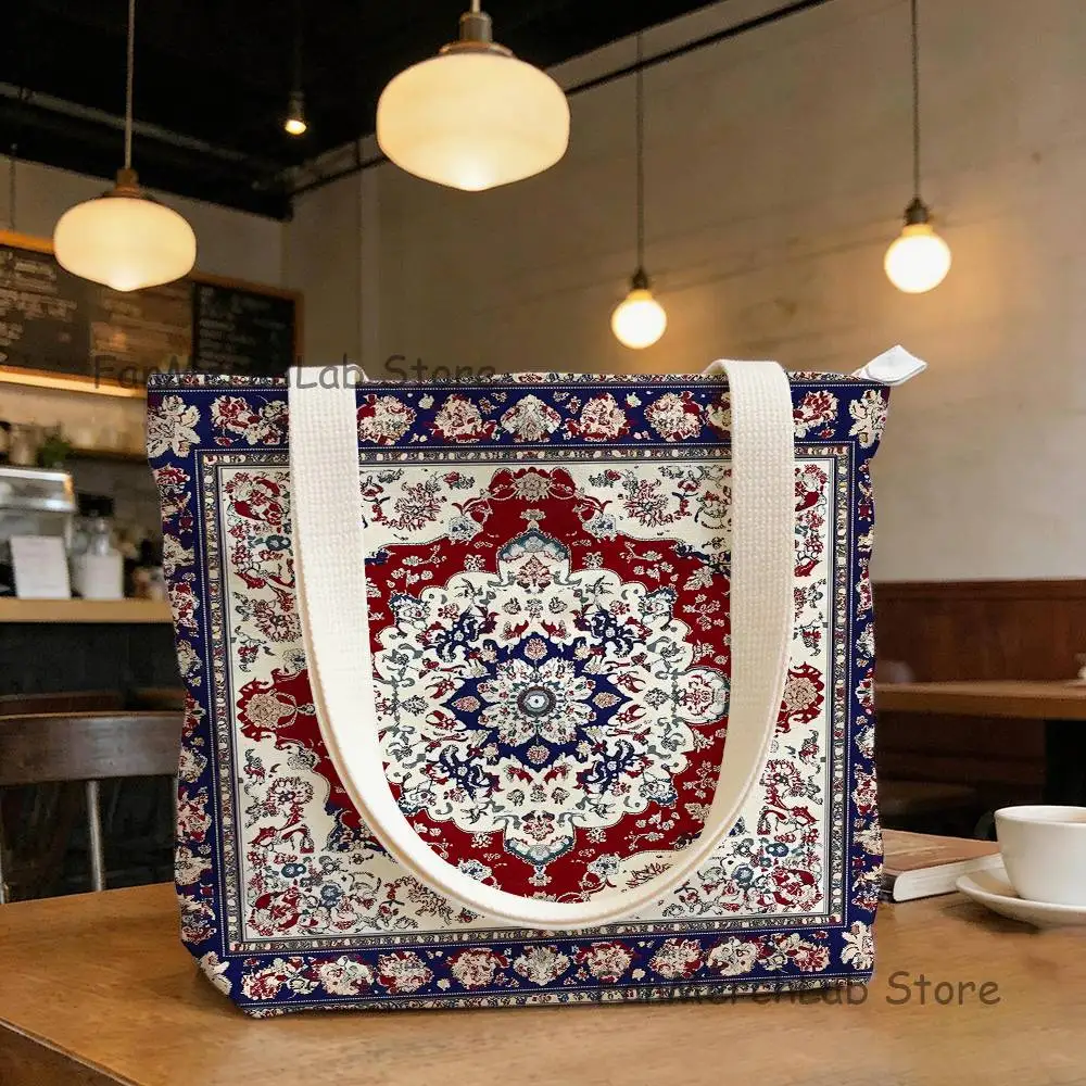 

Turkish Persian Carpet Floral Pattern New Handbag Women Men Birthday Fashion Canvas Tote Bags Gifts Unisex Shoulder Bag