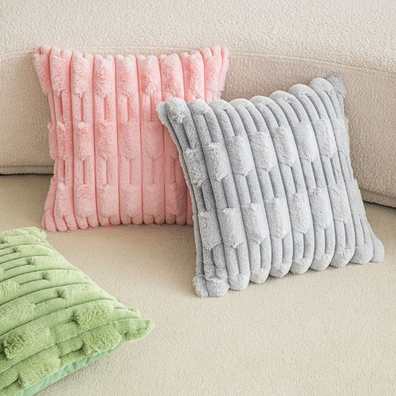 Modern minimalist plush pillowcase home sofa bed cushion cover solid color decorative back pillow