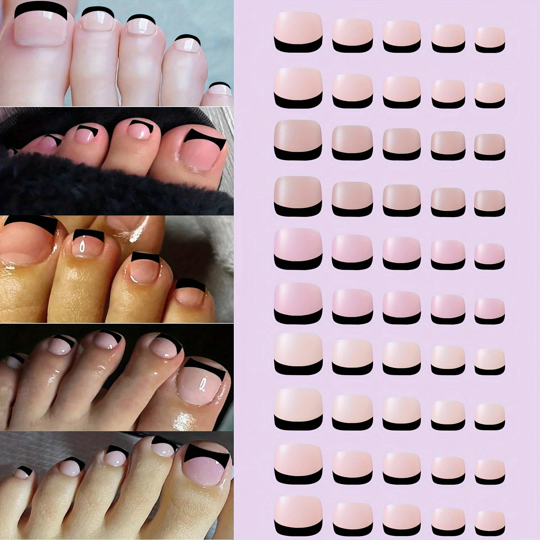 150PCS Kurze Quadratische Weiße Französisch Spitze Drücken Sie Auf Zehennägel Volle Abdeckung Gefälschte Nagel Set Rosa Zehennägel Sommer Zehennägel Niedlich