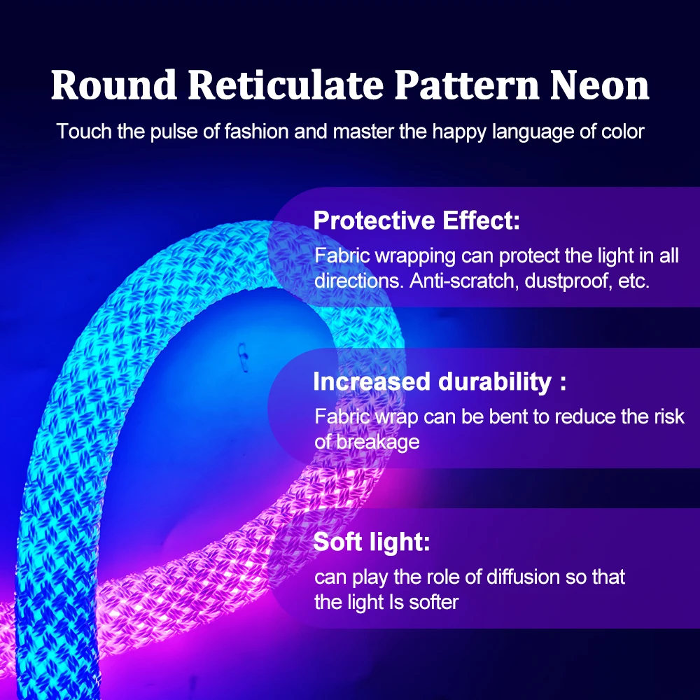 WS2812B Round Reticulate Neon LED Strip Light Smart RGB Addressable Flexible Silicone Tube Waterproof DC5V USB Music Controller