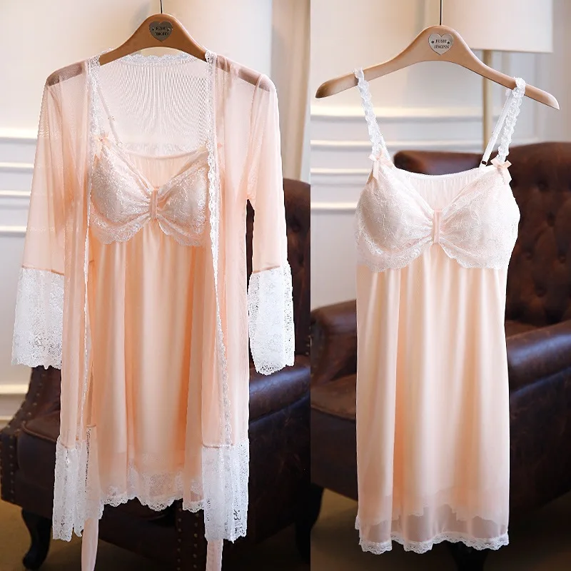 

Sexy lace large size suspenders pajamas women's new spring and summer modal high-quality nightdress nightgown two pieces