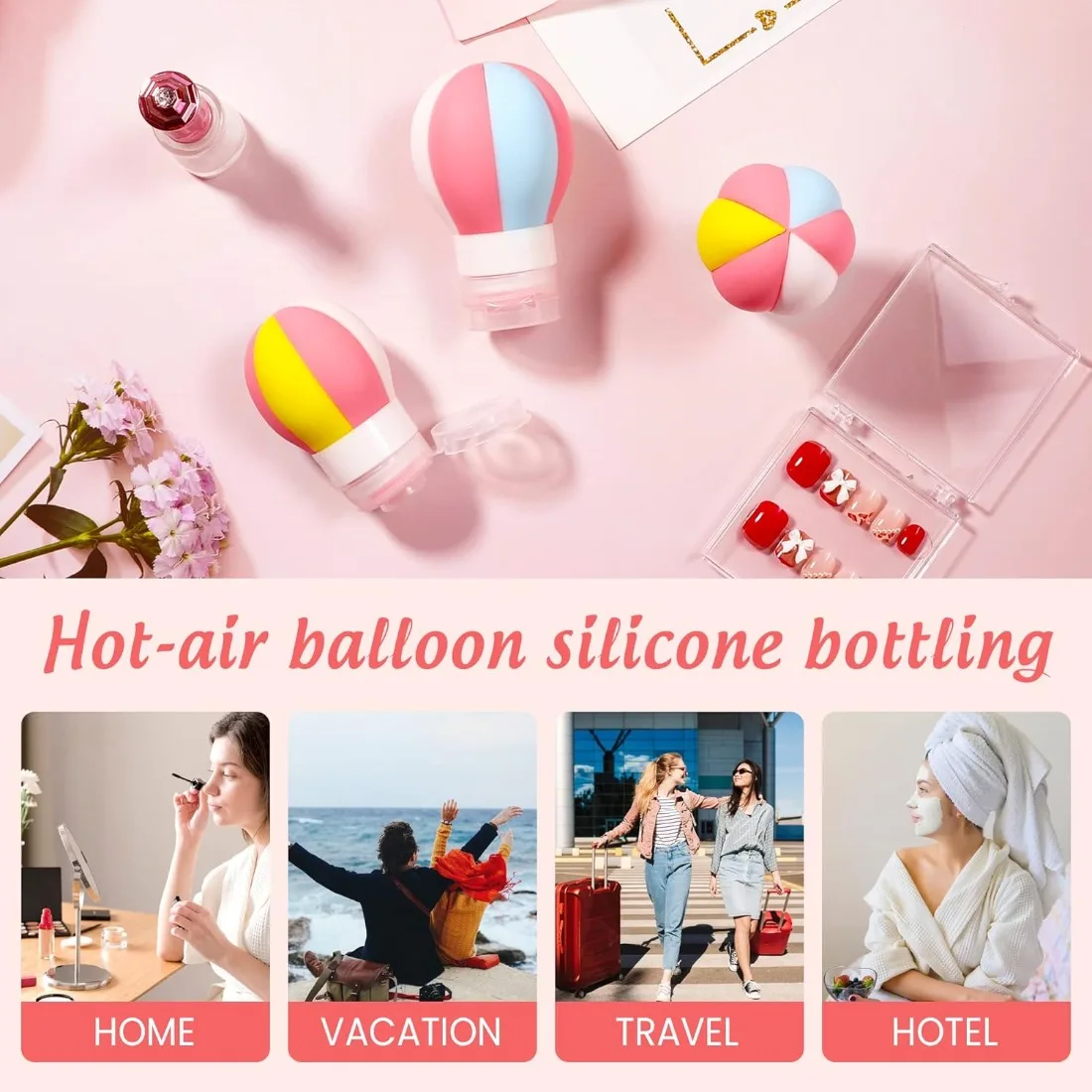 1 SZT. Butelka podróżna 50/70/100 ml w kształcie balonu na gorące powietrze, szczelna, wyciskana, wielokrotnego użytku, silikonowa, przenośna pojemnik na kosmetyki.