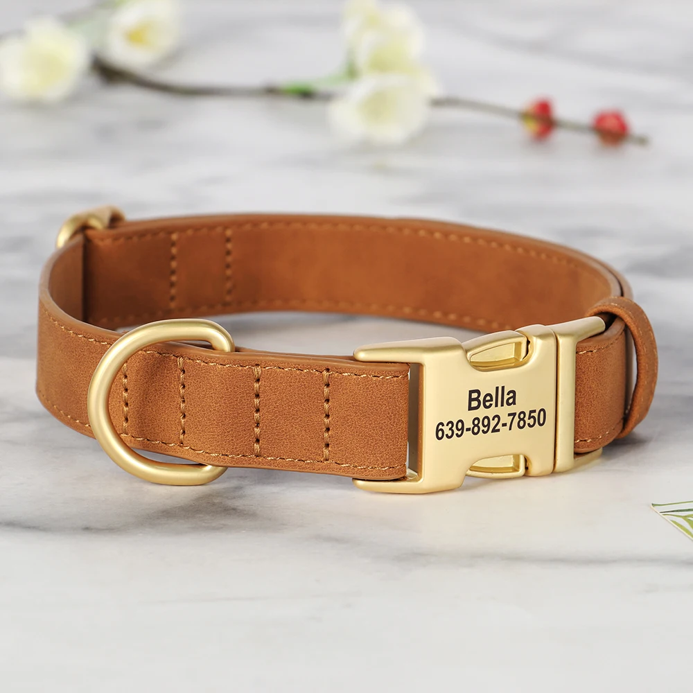 Personalisiertes Hundehalsband, PU-Leder, Hundehalsbänder, kostenlose individuelle Haustier-Halskette mit Metallschnalle für kleine, mittelgroße und große Hunde, Pitbull, Bulldogge – Detail 17