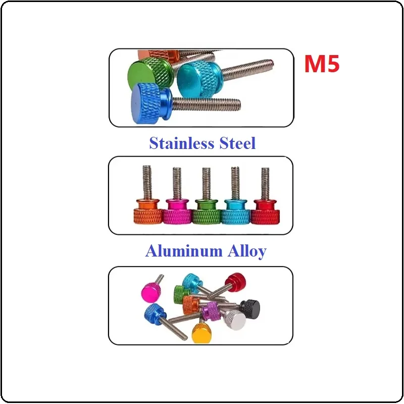 Aluminium Alloy Knurled Thumb Screw M5 Step Bolts 5~100mm For Computer Case Refit