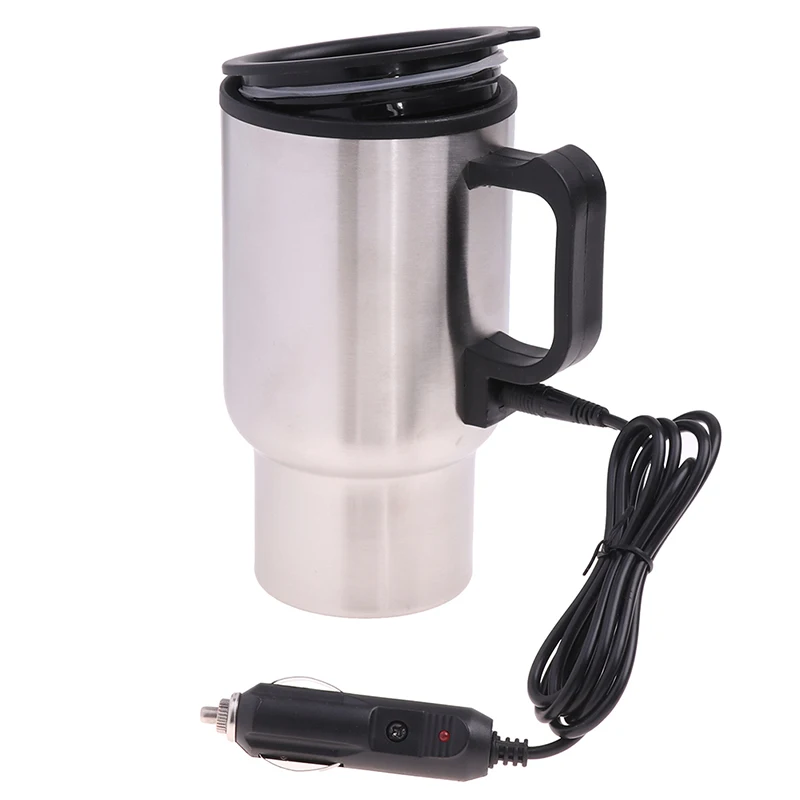 12V 450ml Steel Vehicle Heating Cup Electric Heating Car Kettle Coffee Heated Mug USB Heating Car Coffee Mug Thermos Cup