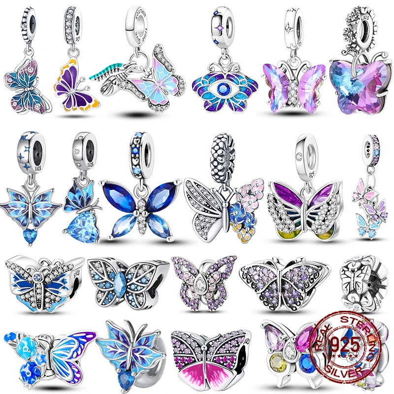 

Fashion 925 Silver Fantasy Colorful Butterfly series pendent Beads Charms Fit Pandora 925 Original Bracelet Jewelry diy making