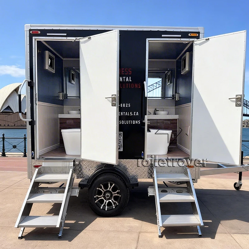 Compact 2 Station Mobile Toilet Unit Portable Restroom Trailer for Family Camping and Outdoor Adventure Trips