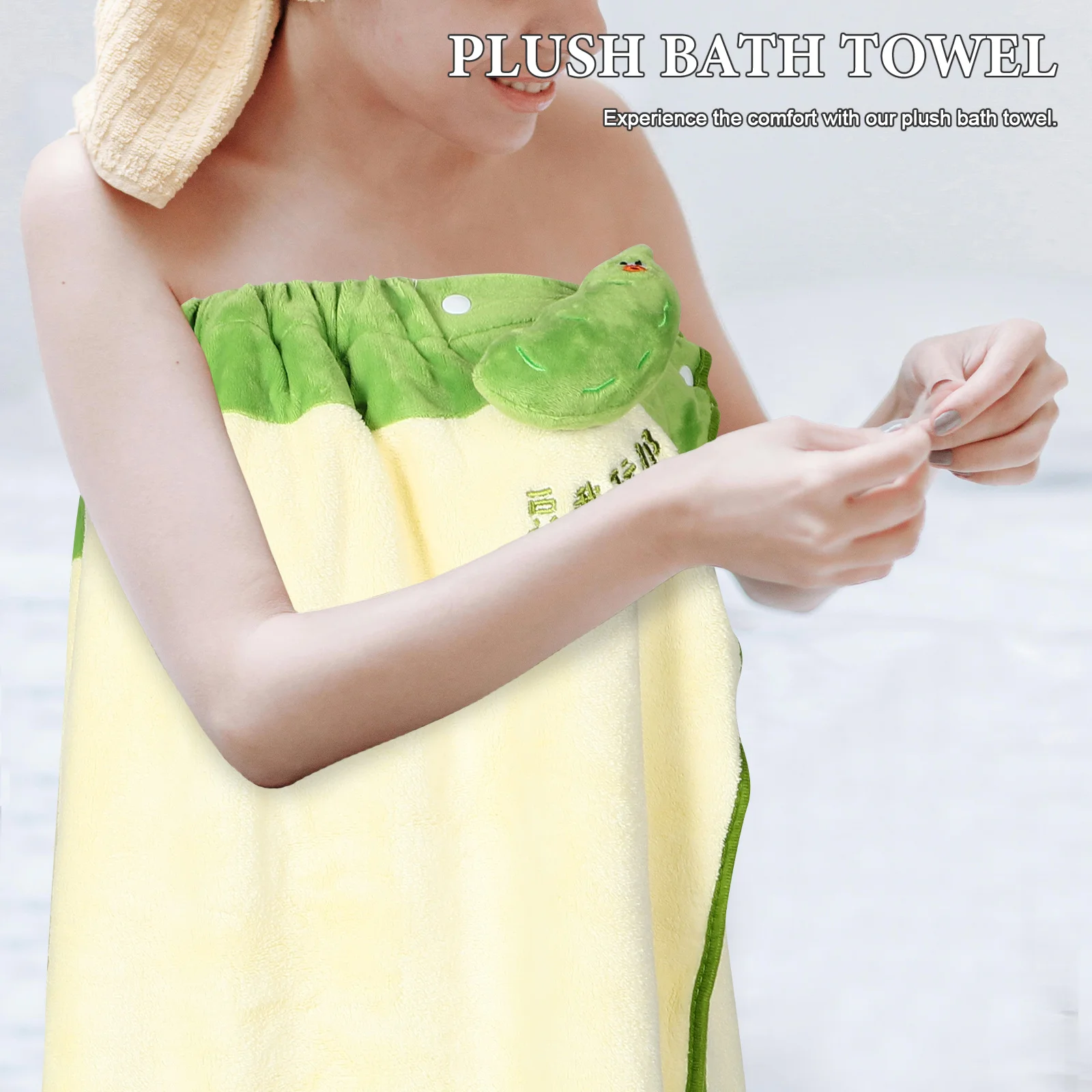 لفافة منشفة استحمام يمكن ارتداؤها للنساء مع أزرار، تصميم كرتوني لطيف، رداء استحمام ناعم ماص بعد #2