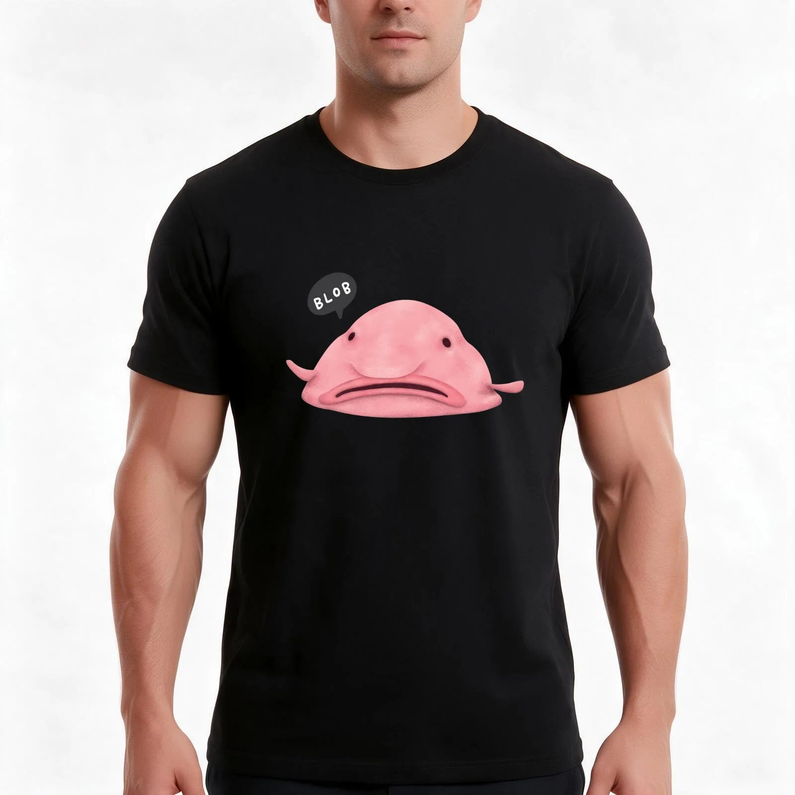 Adorable Funny Blob Fish Deep Sea Creature T-Shirt, Summer Casual Cotton Tee, Oversized Streetwear Tops, Vintage Graphic Print