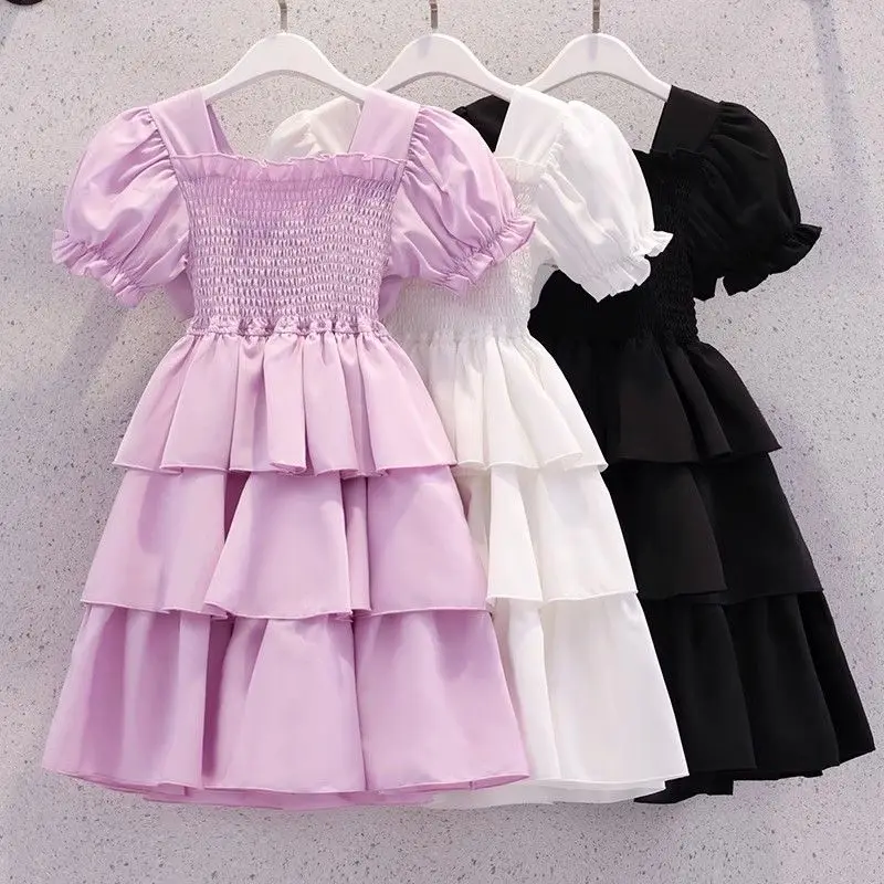 Kids Girls Purple Cake Dress 2025 New Children Backless Bow Dresses Princess Summer Multilayer Dress European American Style