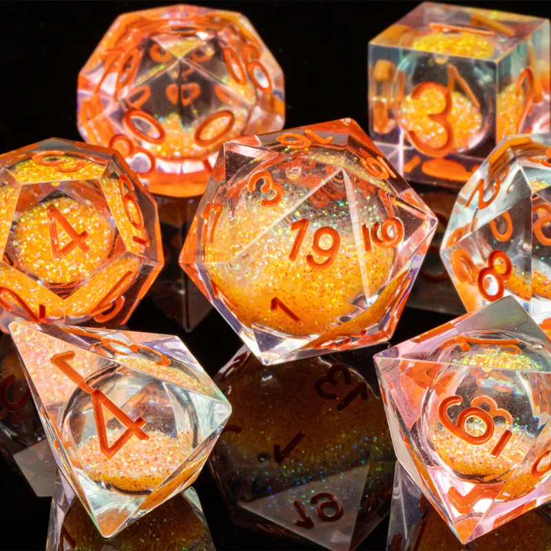 Dados laranja dnd conjunto de dados de núcleo líquido borda afiada rpg dados para masmorras e dragões jogos de tabuleiro d e d dados poliédricos