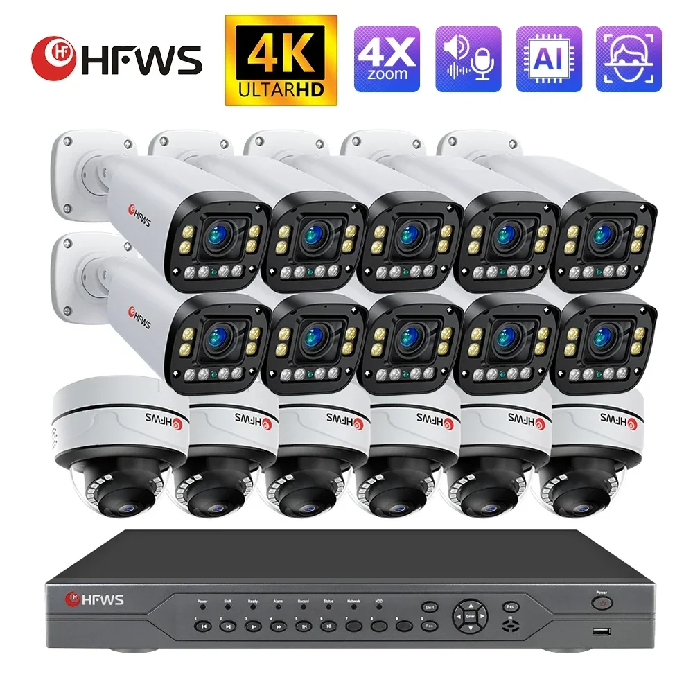 4K 8PM cctv camera security system poe Vedio Surveillance Cameras Kit Cctv system 16CH Nvr 2.8-12mm Motorized Lens Video recorde