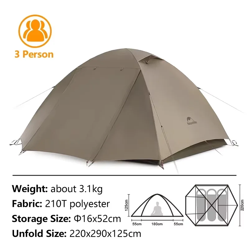 Naturehike-屋外キャンプテント,2〜3人,防水,超軽量,ハイキング