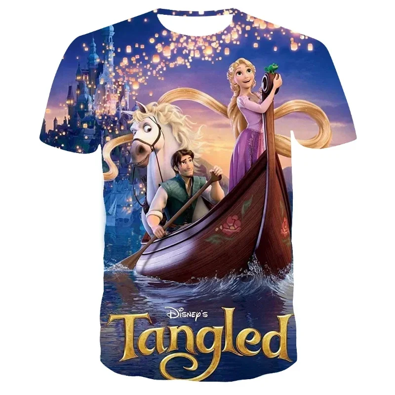 2024 Disney Movie Tangled Rapunzel Princess 3D Print T-shirt Anime Girls T Shirt Casual Street Unisex T Shirt