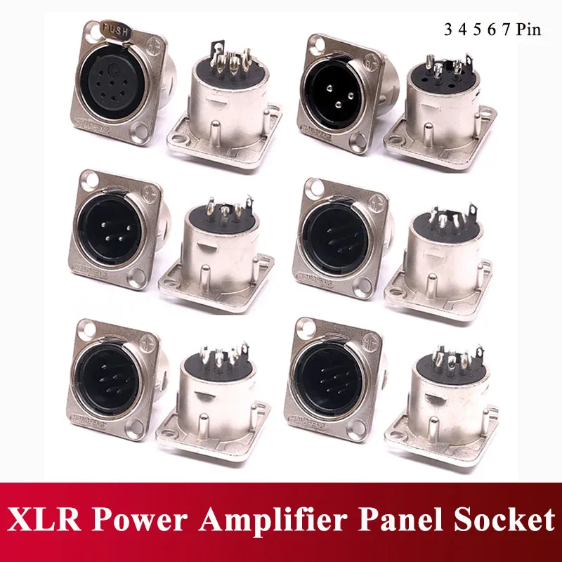 3 4 5 6 7 Pin XLR Power Socket Amplifier Panel Seat Copper xlr Male Female Square Connector Zinc Alloy Audio Video Socket