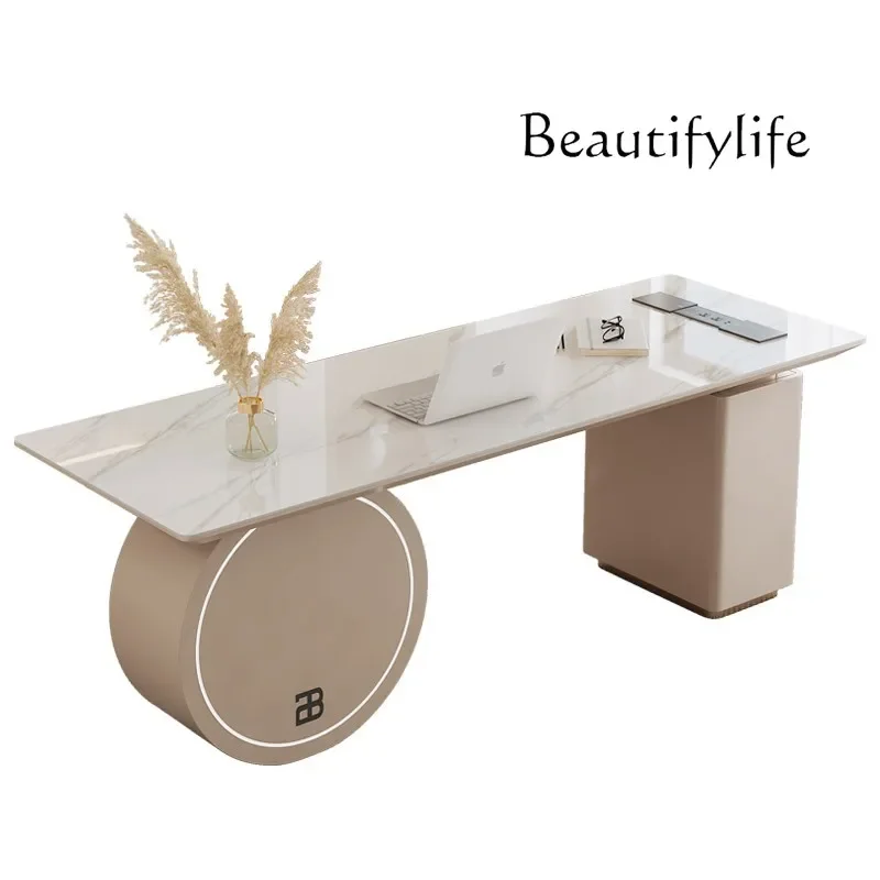 

Light luxury rock slab desk tea table integrated dual-purpose modern simple home study work consultation table