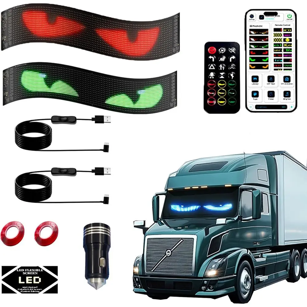 

23.6x4.72 Adjustable LED Car Windshield Eye Lights, Sync & Programmable, USB Powered, Customizable Patterns