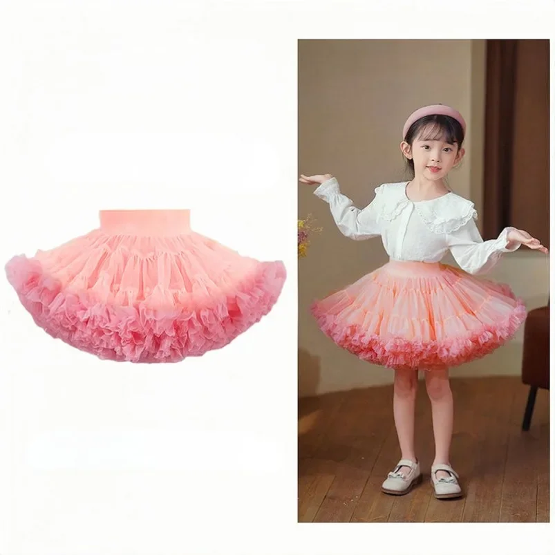 2024 HOT Girls Tutu Skirts Solid Fluffy Tulle Princess Ball Gown Pettiskirt Kids Ballet Party Performance Dress for Children