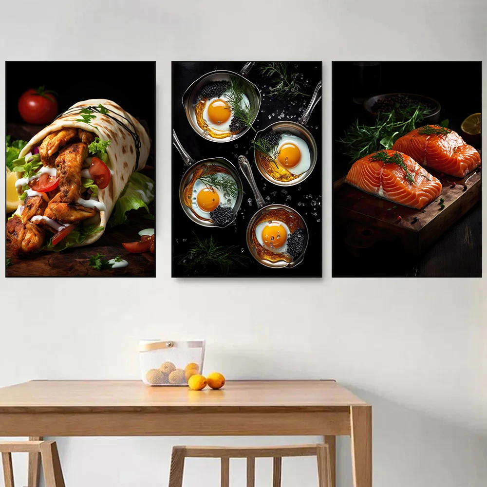 Fashionable Restaurant Delicious Steak Salmon Sushi Bread Poster Canvas Paintings Wall Art Pictures Home Decor