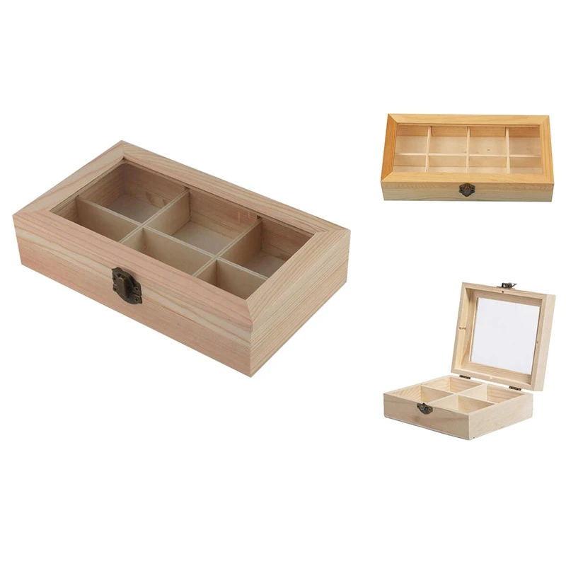 Kotak penyimpanan, rak kopi teh kayu 8 kompartemen kayu + kaca 1 buah