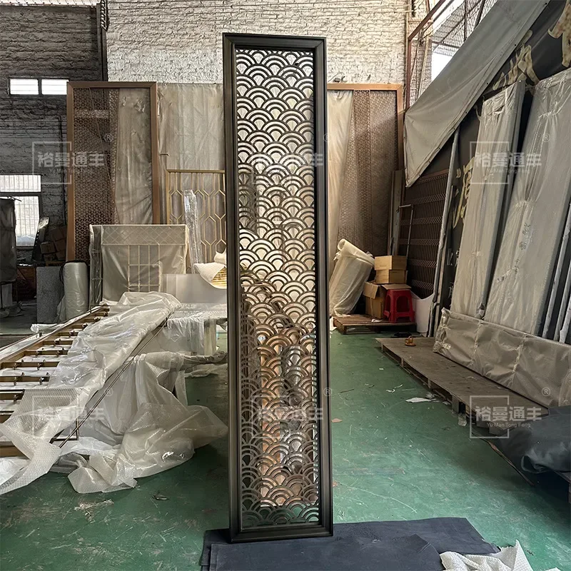 Custom New Chinese Style Stainless Steel Screen Metal Carved Partition Living Room Entrance Background Wall Decorative Grille