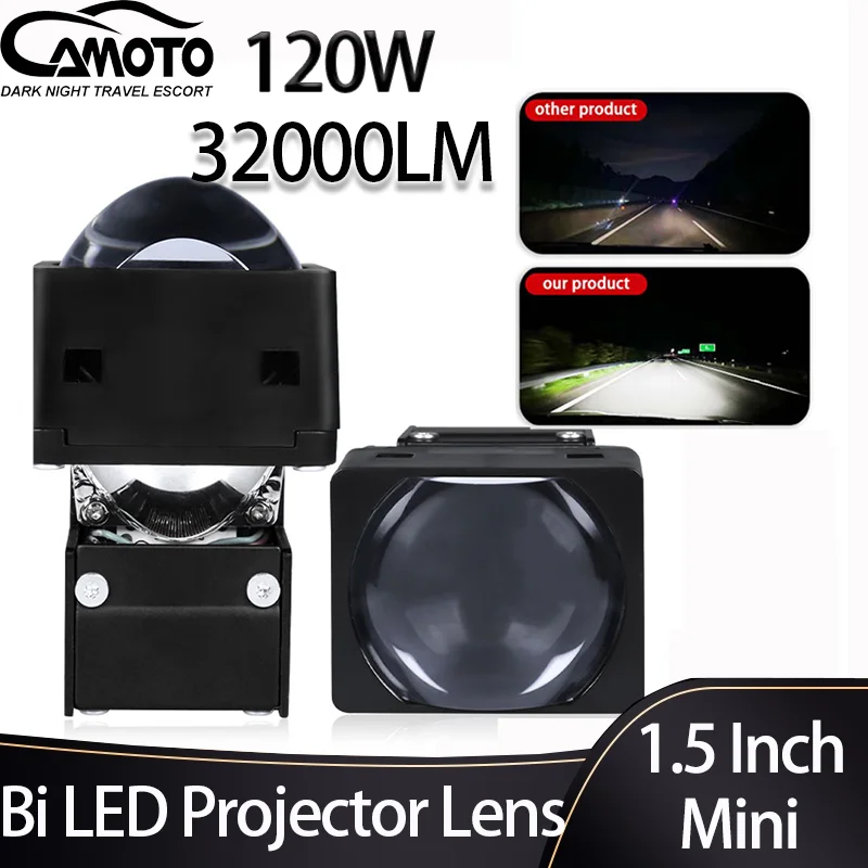 CAMOTO 1.5 Inch Mini Bi LED Projector Lens 32000LM High Low Beam LED Matrix Lights 6000K Square Lights For Headlights Retrofit