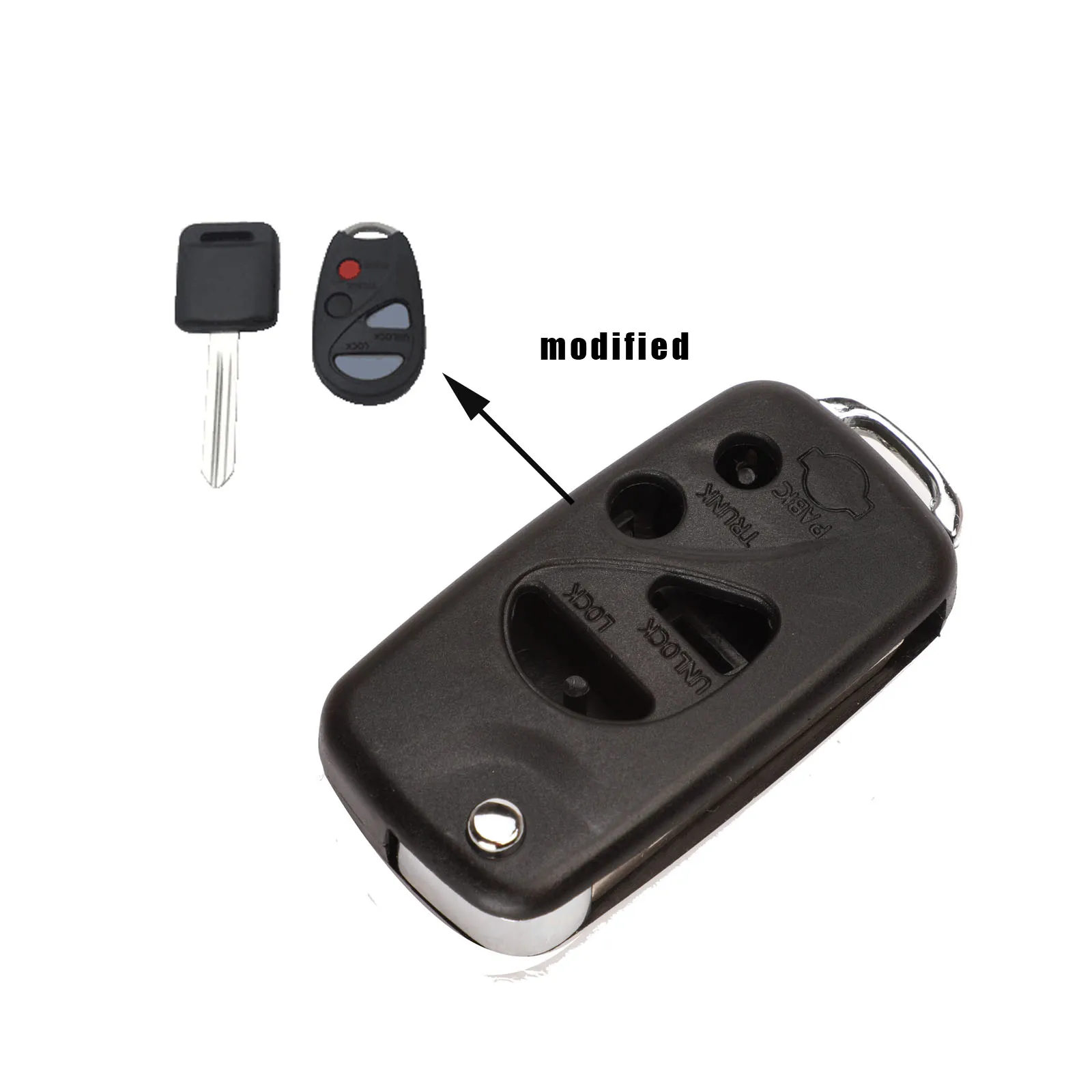 Jingyuqin Modifiziertes Flip-Fernbedienungs-Autoschlüsselgehäuse für Nissan Sunny A33 Cefiro Teana Versa Livina Sylphy Tiida March X-trail 4 Tasten