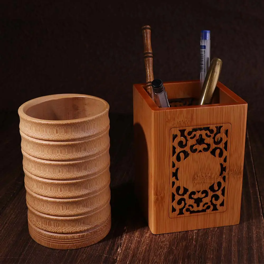 Classical Bamboo Pen Holder Chinese Style Convenient Stationery Storage Tube Natural Elegant Bamboo Stick Tube Restaurant