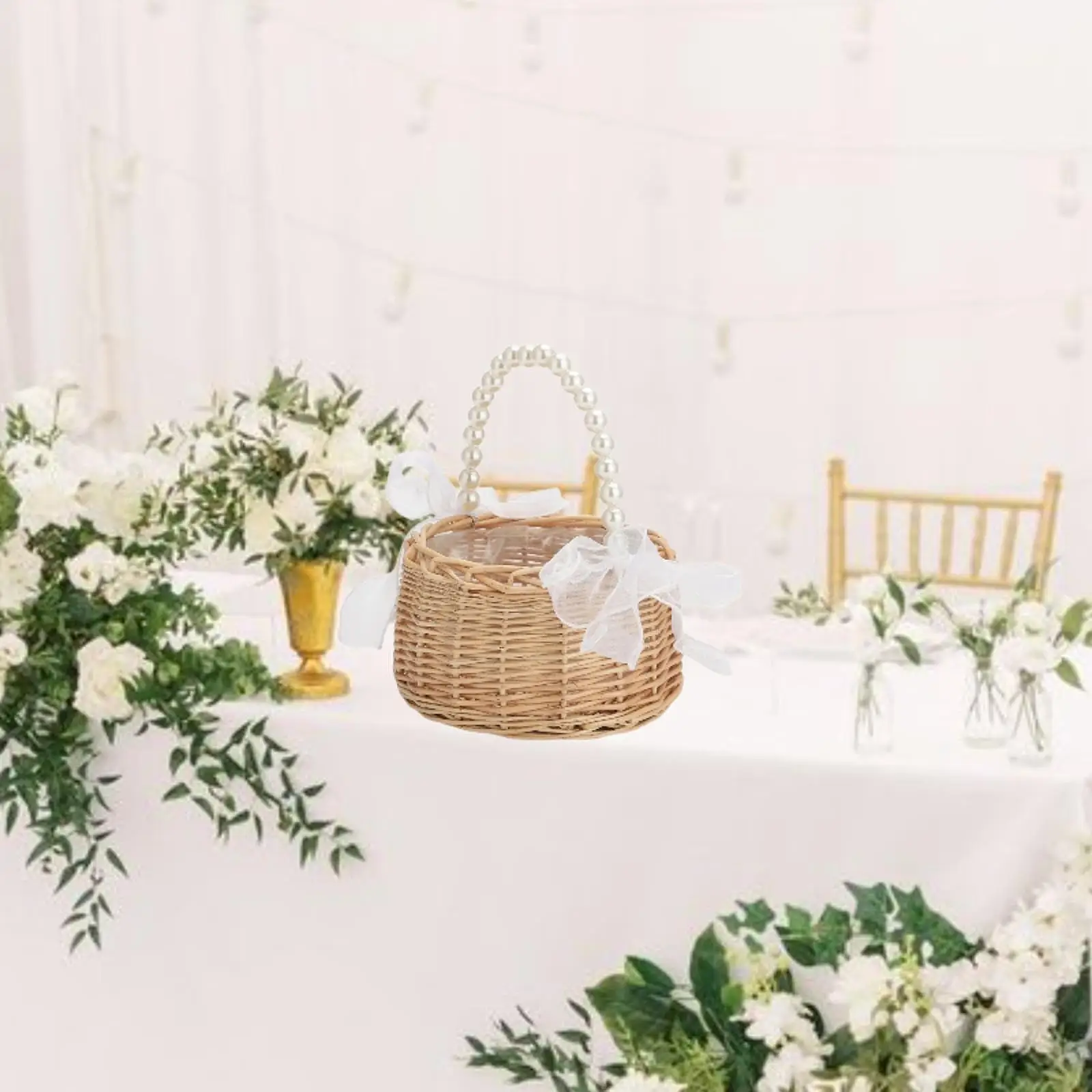 Rattan Wedding Petal Basket Handheld Flower Basket for Bride Gift with Plastic Handle for Rose Petals Candies