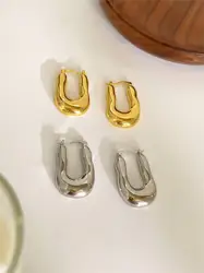 Peri'sbox Fashion Smooth Gold Plated U-shape Horseshoe Huggie Hoop Earrings for Women Geometric Metal Copper Minimalist Jewelry