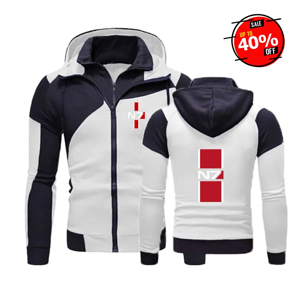 2025 primavera otoño N7 Mass Effect impreso empalme Sudadera con capucha chaqueta de los hombres cómodo Casual sudaderas con capucha de algodón de alta calidad
