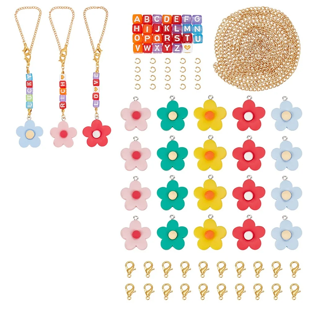 

DIY Bracelet Necklace Maknig Kit Including Flower Resin Pendants Iron Curb Chains Heart Letter Acrylic Cube Beads