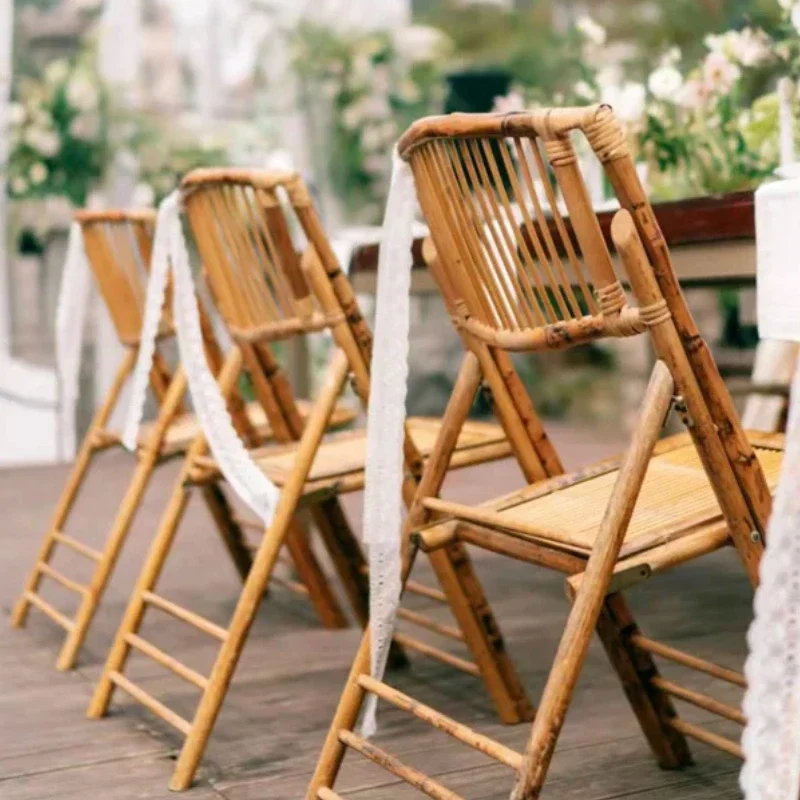 Bamboo Folding Chair Comfortable Outdoor Wood Seat Indoor and Patio Chair Wedding and Event Foldable Furniture