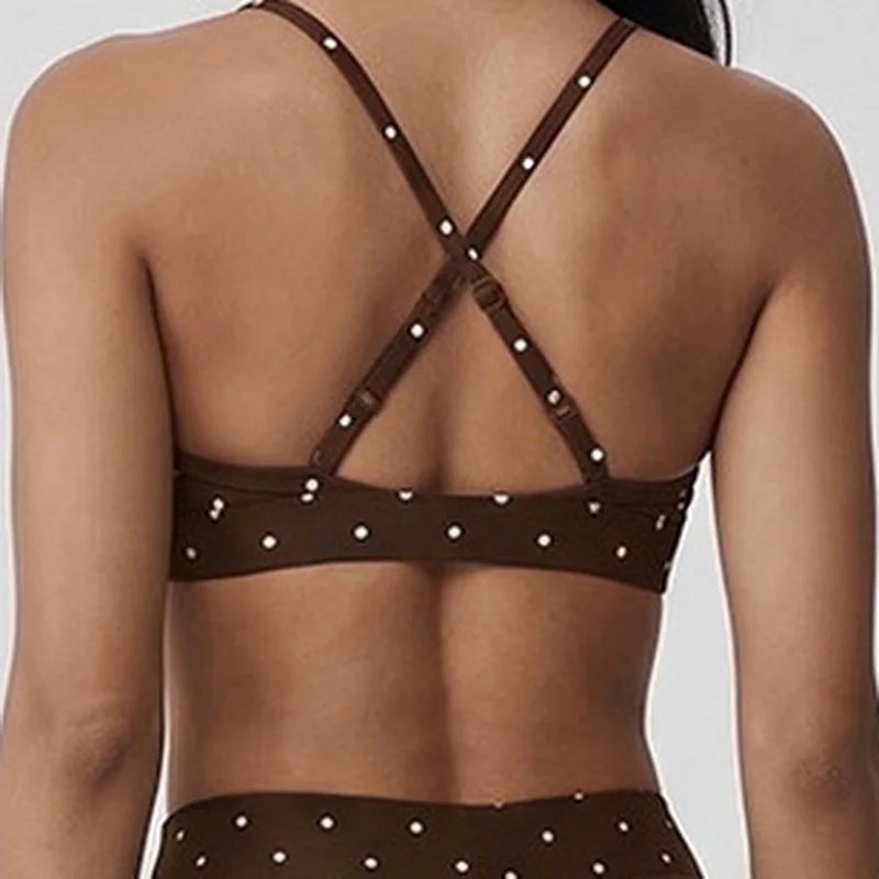 Women's Yoga Suit Polka Dot Hip Lifting Abdominal Tightening Pants Cross Shoulder Straps Bra Soft Breathable Gym Sportswear
