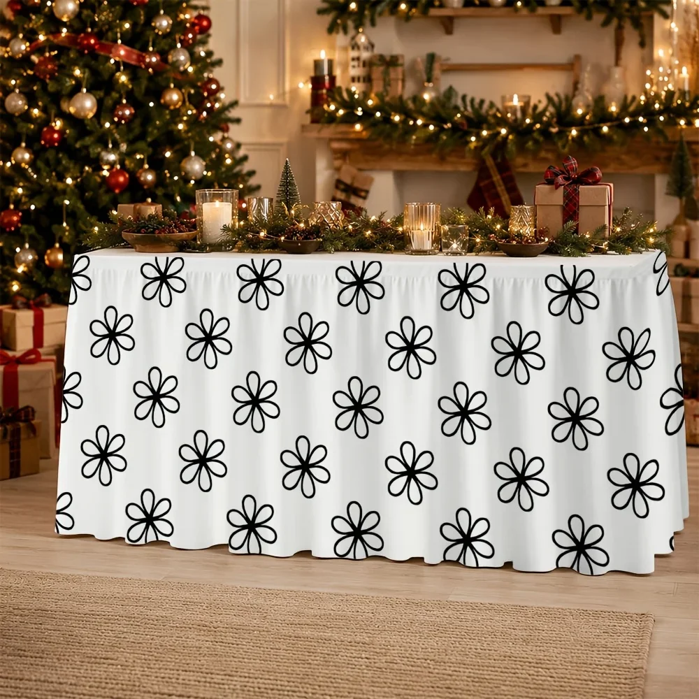 One black-framed floral printed tablecloth, suitable for party events, kitchen and restaurant decoration