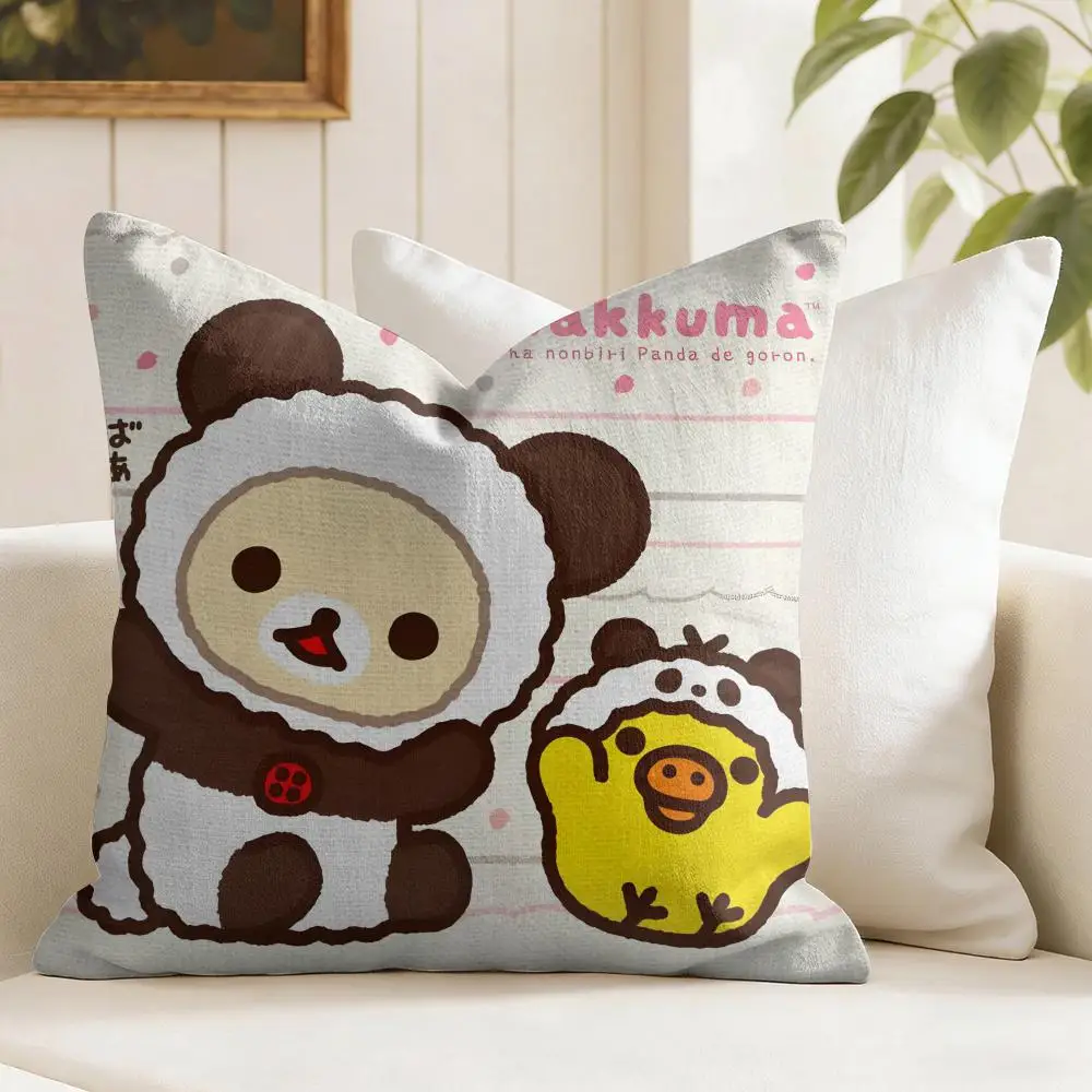 Cartoon Cute R-Rilakkumas Cushion Cover Organic Linen Square Pillow Case Durable Non-Allergenic And Kind To Skin 4