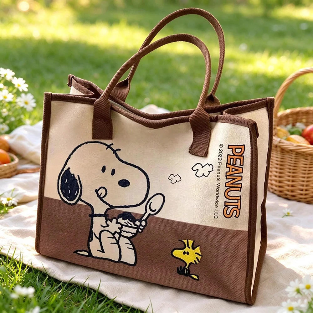 Bolsa de lona com estampa do Snoopy, bolsa de ombro, grande capacidade, ideal para compras, presentes para as festas, presentes de Natal.
