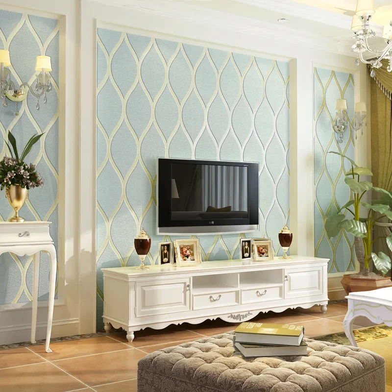 European-Style Three-dimensional Deerskin Velvet Wallpaper Background of Television in the  Wall 3D Non-Woven Modern Simple