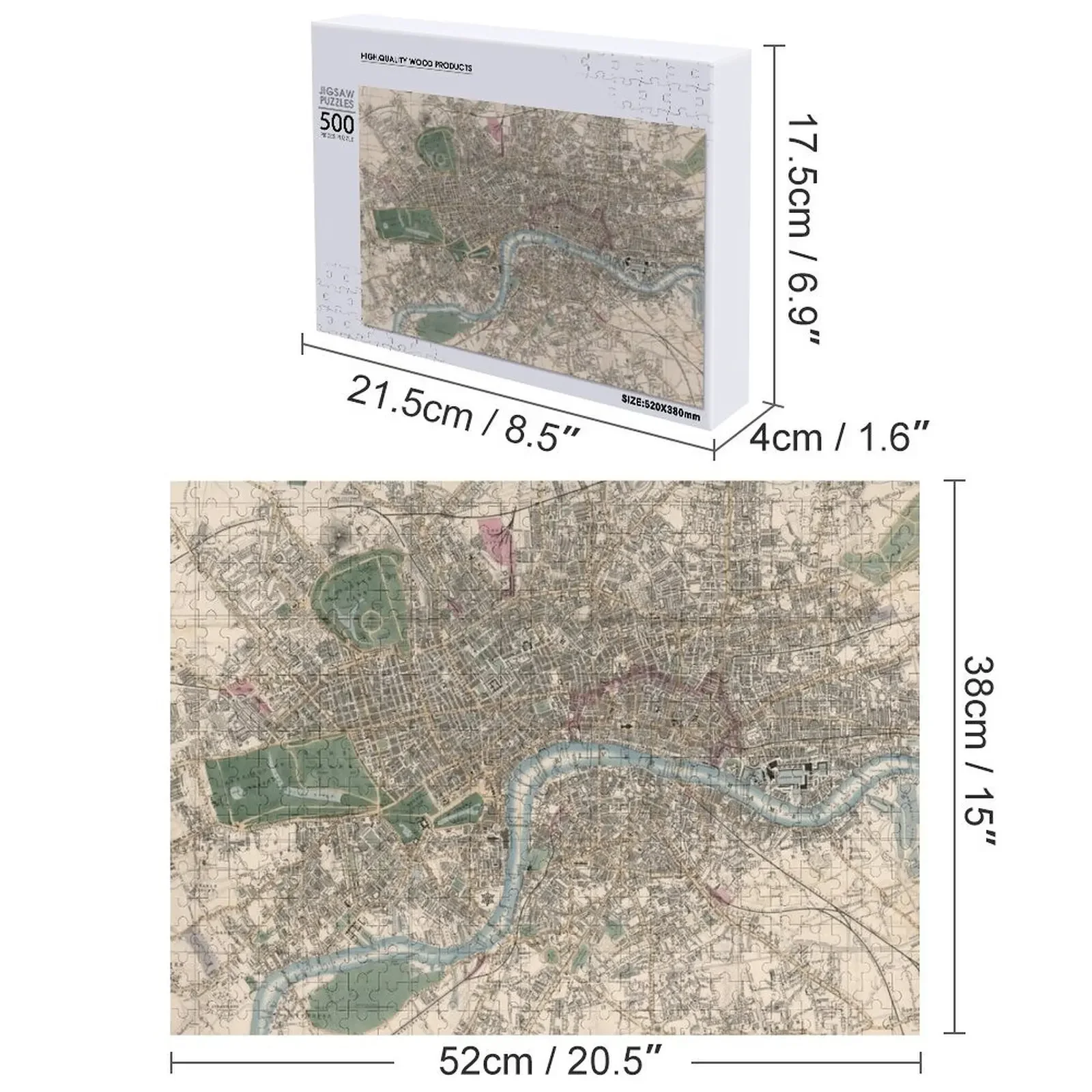 빈티지 런던 영국 지도 (1853) 직소 퍼즐, 맞춤형 선물, 맞춤형 어린이 선물 퍼즐
