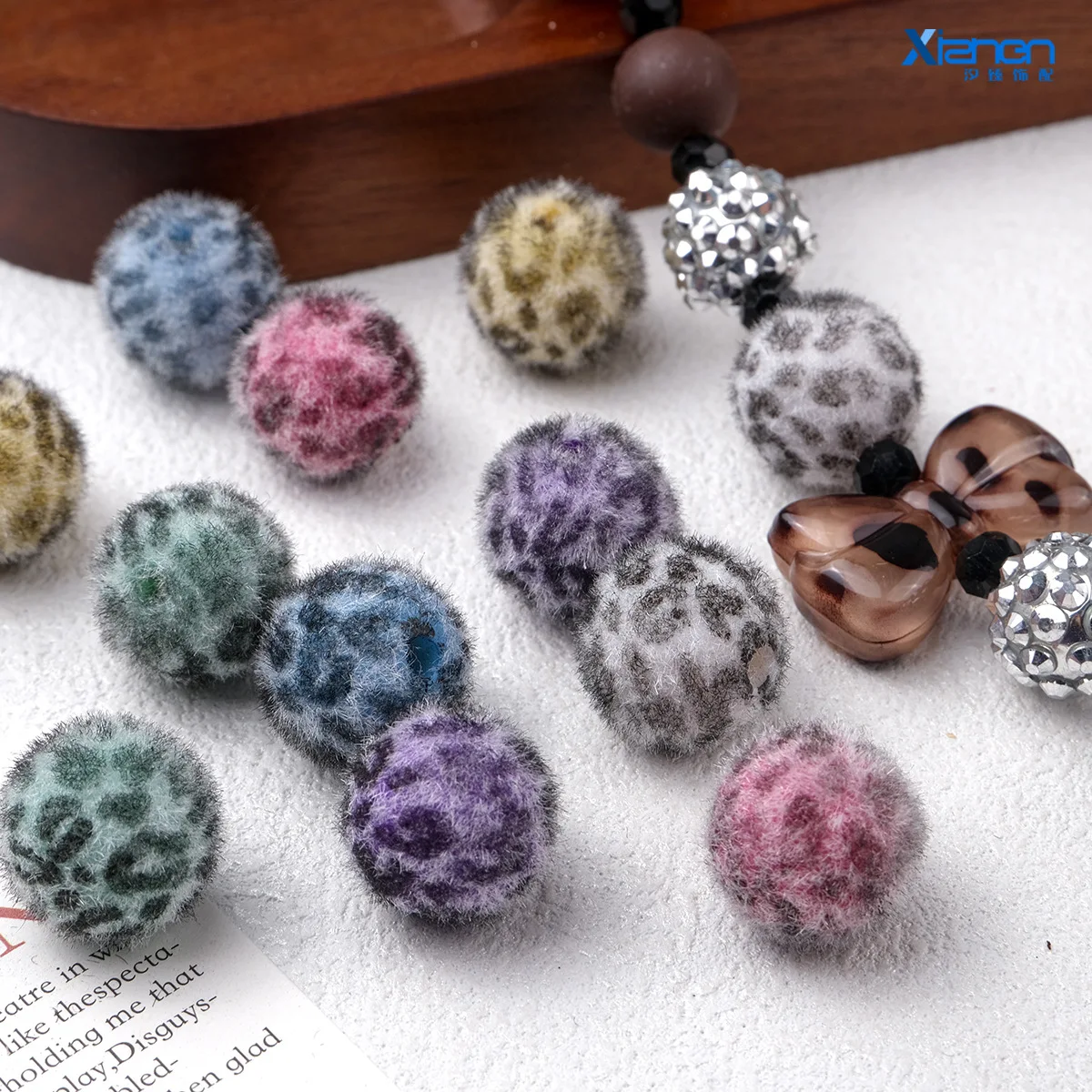 DIY Jewelry Findings Fashion Leopard Style Round Wool Velt Chunky Beads Fit Girls Necklace Earring Ornament 19*18*10mm 60pcs