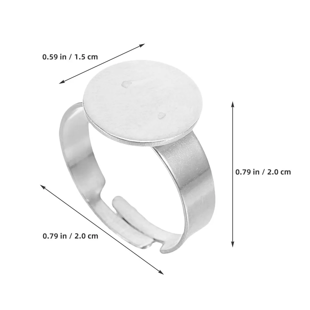 40Pcs Stainless Steel Rings Base Round Bezel Tray 12mm Adjustable Flat Blank Pad Finger Rings Jewelry Craft Jewelry Making Tools