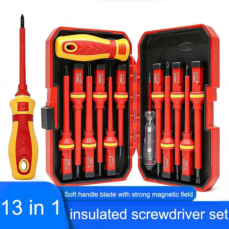 Insulated screwdriver set, magnetic slotted drill bit, electrician maintenance kit replaceable maintenance tool electrician tool