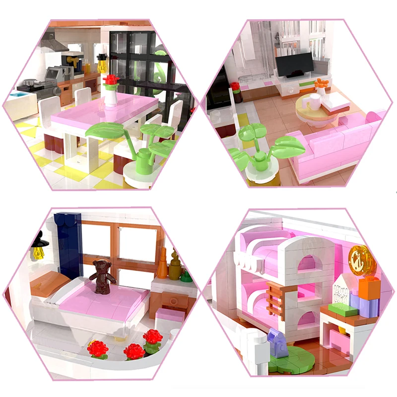 Mini Home Beautiful Corner Cabin Creative Model Building Blocks DIY Fashion Bedroom Modern Home Sets Friends Toys For Kids Gifts