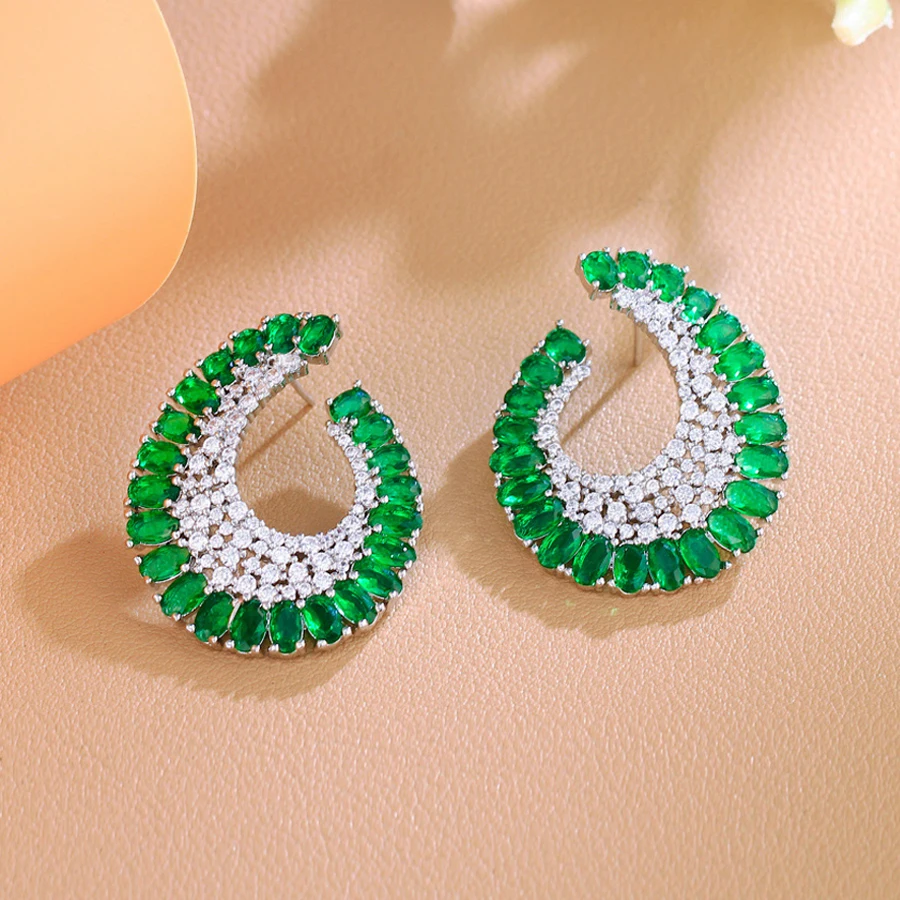 ThreeGraces Elegant Green White Cubic Zirconia Big Statement Stud Earrings for Women 2024 New Trendy Daily Party Jewelry E1825